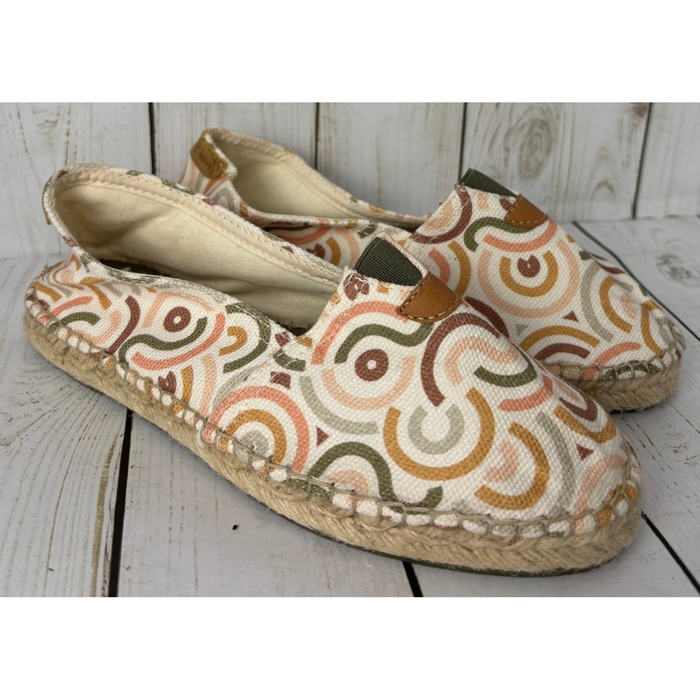 Toni Pons Womens Espadrille Flats Geometric Swirl Canvas Slip On Spain Sz 5.5/36